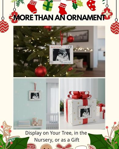Pregnancy Announcement Christmas Ornament– Sonogram Photo Frame Keepsake with Ribbon – Baby Coming Soon Gift for Grandparents, Mom To Be, Holiday Tree Décor (Red & Green) in Kuwait