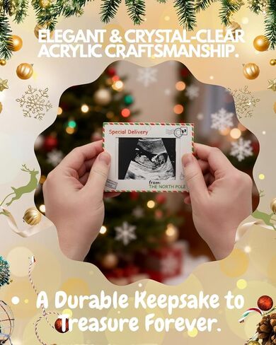 Pregnancy Announcement Christmas Ornament– Sonogram Photo Frame Keepsake with Ribbon – Baby Coming Soon Gift for Grandparents, Mom To Be, Holiday Tree Décor (Red & Green) in Kuwait