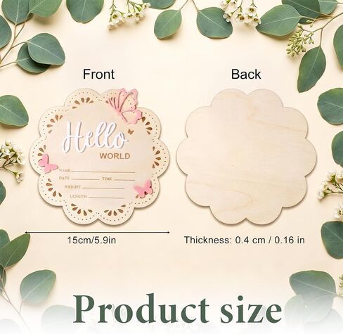 Hello World Baby Birth Announcement Sign, 6-inch Wooden Newborn Announcement Sign, Pink Butterfly Newborn Welcome Signs for New Born Photo Props Babies Shower Hospital Nursery in Kuwait