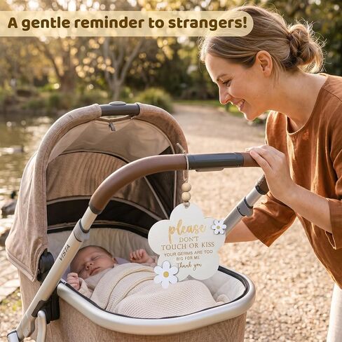 2PCS Please Do Not Touch or Kiss Baby Sign - Wooden Baby Announcement Stroller Tag for Newborn, Please Don't Touch Baby Sign for Car Seat & Stroller, NICU Baby Essentials Nursery (Flower) in Kuwait