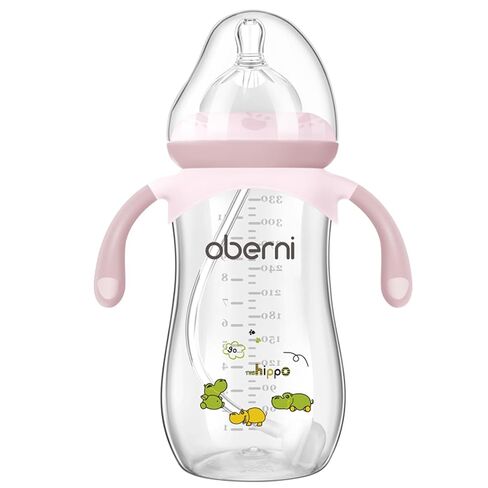 Oberni Toddler Milk Bottle 330ml/11oz, Anti-Colic Baby Bottle with Fast Variable Flow Nipple for 12 Months, Weigthed Straw, Non-Slip Handle, Blue/1Pack in Kuwait