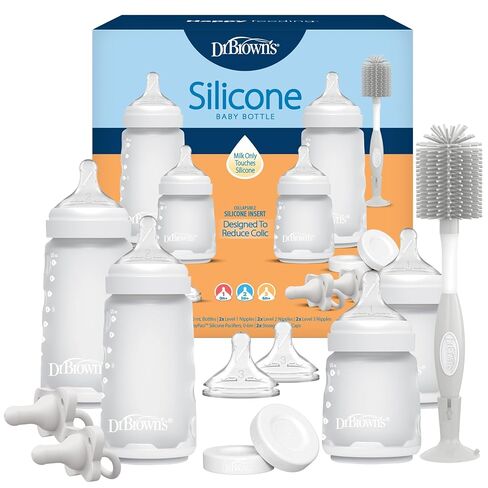 Dr. Brown's Silicone Baby Bottle Gift Set with HappyPaci One-Piece Pacifiers, Soft Touch Bottle Brush, and Travel Caps, BPA-Free, 0m+ in Kuwait