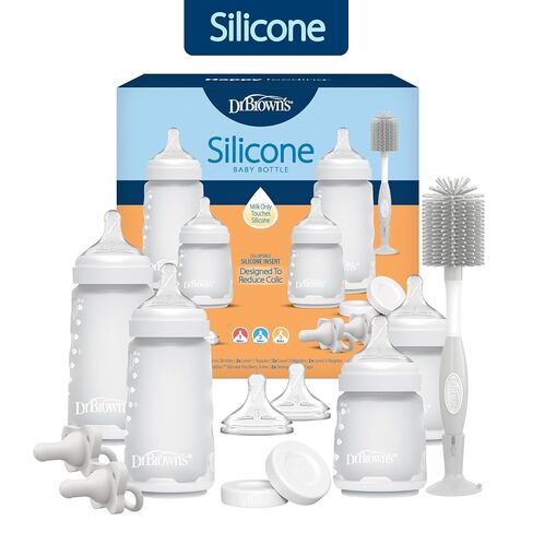 Dr. Brown's Silicone Baby Bottle Gift Set with HappyPaci One-Piece Pacifiers, Soft Touch Bottle Brush, and Travel Caps, BPA-Free, 0m+ in Kuwait