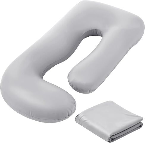 Hahafelt Cooling Pregnancy Pillow Cover (Only Pillowcase) 57 Inch Large U Shaped Full Body Pillowcase Maternity Stretchy Soft Breathable Cool Pillow Cover with Zipper for Side Sleeper (Gray) in Kuwait