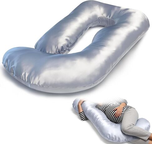 JZHLLA Maternity Pillow Cover, Silky Satin Fabric Removable & Washable U-Shaped Smooth Pregnancy Pillow Cover with Hidden Zip(Grey,1 PCS) in Kuwait