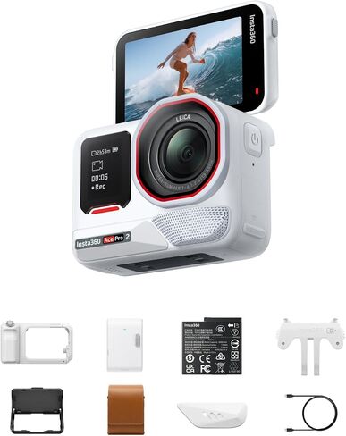 Insta360 Ace Pro 2 Arctic White Limited Edition Xplorer Pro Bundle - 8K Waterproof Action Camera Co-Engineered with Leica, 1/1.3" Sensor, Leading Low Light, Xplorer Grip Pro Kit for Street Photography in Kuwait