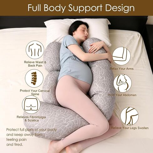 Chilling Home Pregnancy Pillow, F Shaped Maternity Pillow, Adjustable Pregnancy Wedge Pillow with Full Body Support for Back, Belly, Hips, Legs, Pregnant Pillows for Side Sleeping with Cooling Cover in Kuwait