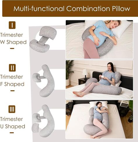 Chilling Home Pregnancy Pillow, F Shaped Maternity Pillow, Adjustable Pregnancy Wedge Pillow with Full Body Support for Back, Belly, Hips, Legs, Pregnant Pillows for Side Sleeping with Cooling Cover in Kuwait