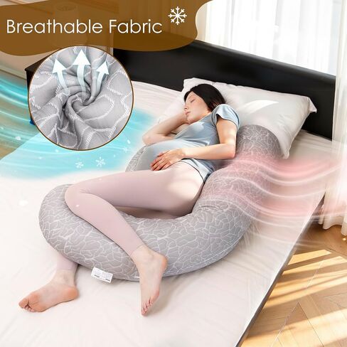 Chilling Home Pregnancy Pillow, F Shaped Maternity Pillow, Adjustable Pregnancy Wedge Pillow with Full Body Support for Back, Belly, Hips, Legs, Pregnant Pillows for Side Sleeping with Cooling Cover in Kuwait
