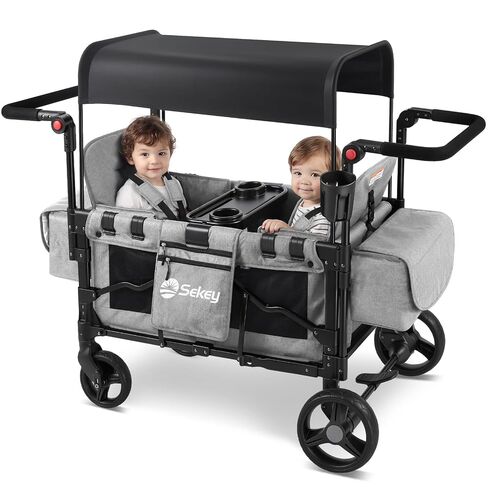 Sekey Wagon Stroller for 2 Kids, Luxury 4-in-1 Stroller Wagon - Premium Quality with Convertible Seats, Adjustable Push Handles, Removable Canopy, Cup Holder, Snack Tray & Cooler, US Certified. in Kuwait