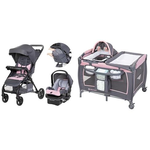 Baby Trend Passport Cargo Travel System, Pink Bamboo with Lil' Snooze Deluxe III Bassinet in Kuwait
