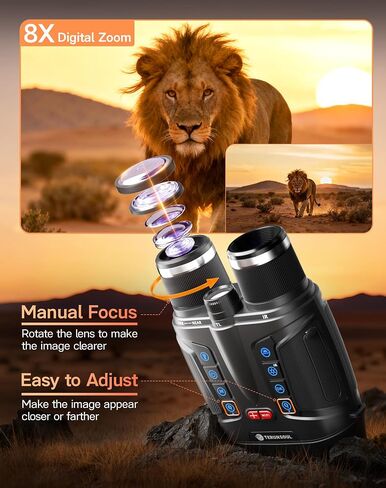 Night Vision Goggles - Smart APP 4K Night Vision Binoculars, 10000mAh Battery, 128GB Card for Photo and Video, 3'' UHD Screen & 8X Zoom Binoculars for Camping, Hunting, Security (Black) in Kuwait