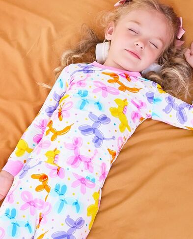 babee Reshinee Bamboo Viscose Toddler Girls Kids Pajamas Balloon Parade Pjs Long Sleeve Snug fit 2-3T 2pcs Soft Jammies in Kuwait