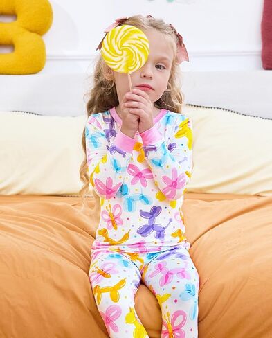 babee Reshinee Bamboo Viscose Toddler Girls Kids Pajamas Balloon Parade Pjs Long Sleeve Snug fit 2-3T 2pcs Soft Jammies in Kuwait