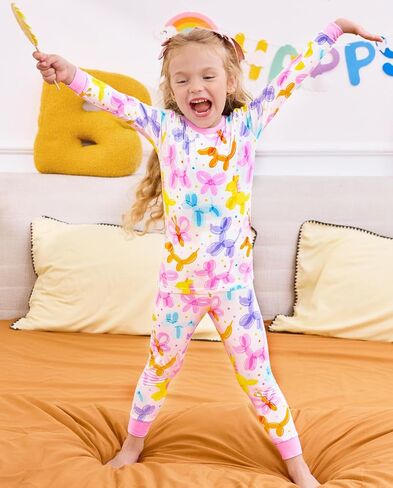 babee Reshinee Bamboo Viscose Toddler Girls Kids Pajamas Balloon Parade Pjs Long Sleeve Snug fit 2-3T 2pcs Soft Jammies in Kuwait