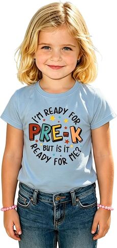 MODNTOGA Toddler Girls First Day of School Shirt I'm Ready for Pre-K Graphic T-Shirt Little Kids Short Sleeve Summer Tee Tops in Kuwait