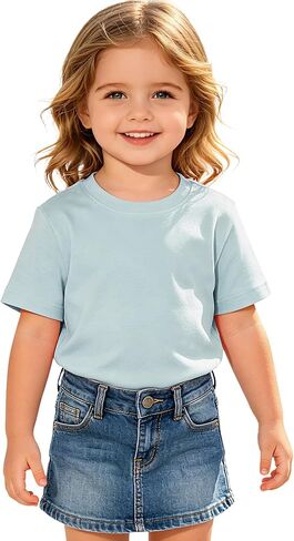 Toddler Girls Short Sleeve T-Shirts,Cotton Solid Tops 18M-5T | Basic Solid, Crew Neck, Soft Cotton, Casual Summer Tops in Kuwait
