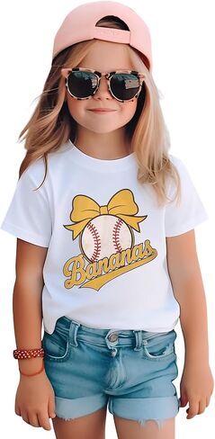 Toddler Girls Baseball Shirt Cute Bow Banana Graphic T-Shirt Kids Game Day Outfits Baseball Fans Short Sleeve Tee Top in Kuwait
