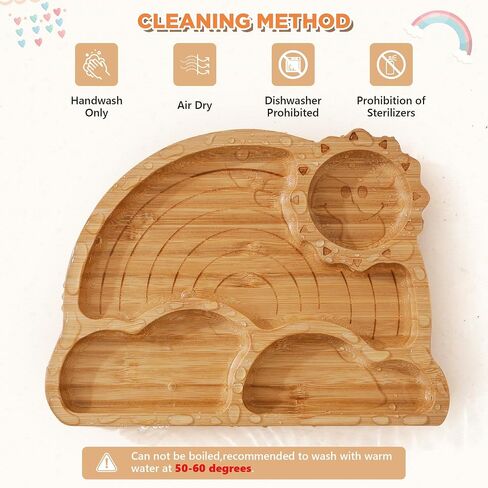 Bamboo Suction Plates Bowls Set for Baby Toddler - Includes Bamboo Bowl, Divided Plate, Silicone Fork & Spoon, All-Natural Baby Feeding Set for Baby-Led Weaning in Kuwait