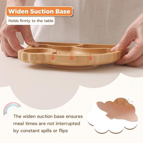 Bamboo Suction Plates Bowls Set for Baby Toddler - Includes Bamboo Bowl, Divided Plate, Silicone Fork & Spoon, All-Natural Baby Feeding Set for Baby-Led Weaning in Kuwait