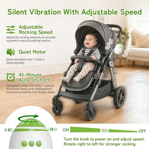 Baby Stroller Rocker, Hands-Free Vibration Device with Adjustable Speed and 11 White Noise Sounds, Rechargeable Sleep Soother Rocker - Fits Strollers & Cribs, Essential Baby Gear for Home & On-the-Go in Kuwait