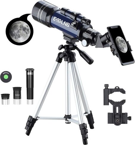 ESSLNB Telescope for Adults, 70mm Aperture Refractor Telescopes (15X-180X) for Astronomy Beginners, Portable Travel Telescope with Phone Adapter & Adjustable Tripod in Kuwait