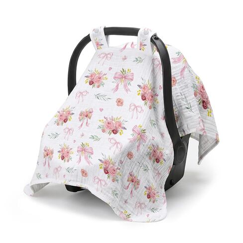 Car Seat Cover Baby Boy Girl Summer Carseat Sunshade Canopy Covers Cow | Breathable Muslin Cotton Baby Car Seat Cover Canopy, New Mom Gifts for Newborn Essential Gift Set in Kuwait