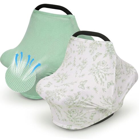 2 Pack Baby Car Seat Cover Full Breathable Mesh Stretchy Infant Carseat Canopy for Boys and Girls Multi-Use Nursing Cover for Breastfeeding Privacy Sunshade Shield Baby Essentials in Kuwait