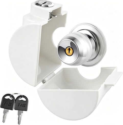 Door Knob Lock-Out Device – Prevents Turning of Door Knob and Access to Keyhole, Can be Used for Home Rentals,Evictions,Job Sites & More – Keyed Alike,ChildProof knob Lock Cover,White（1 Pack） in Kuwait