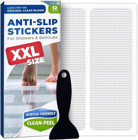 Clear Bloom XXL Anti Slip Shower Stickers 12 PCS, Gray Non-Slip Shower Strips for Adults, Premium Adhesive Bath Tub Stickers in Kuwait
