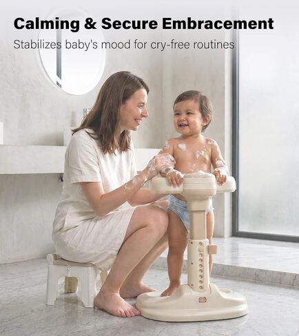 Cmore Baby Shower Stand - Smooth Holder Arms with Adjustable Height, Stable Support Base, Anti-Slip Mat & Floor Pads, ABS Plastic (BPA-Free), Foldable - Suitable for Infants & Toddlers 6-36 Months in Kuwait
