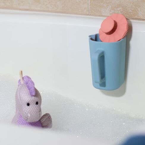 DEMDACO Love to Play Collection Baby Bath Rinse Cup and Silicone Scalp Scrubber Set - Gentle Hair Washing Aid for Infants & Toddlers Soft Silicone Kids' Brush & Ergonomic Rinse Pitcher, Pink in Kuwait
