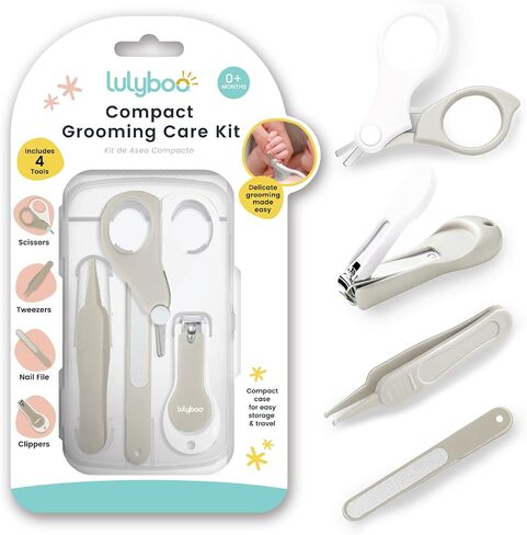 Lulyboo 4-in-1 Newborn Grooming Kit with Travel Compact Case, Baby Nail Clipper, Rounded Tip Scissors, Nail File & Tweezers, Stainless Steel, BPA-Free, Wipe-Clean, Teal Finish in Kuwait