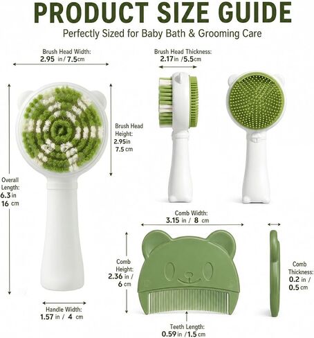 Baby Brush and Comb Set, Dual-Sided Soft Bath Brush & Massage Comb | Ultra Soft No-shedding Bristles with Silicone Massage Side, BPA-Free, Gentle for Infant Toddler Sensitive Skin in Kuwait