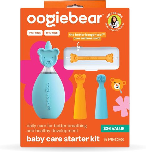 oogiebear Baby Care Starter Kit, 5-Piece All-in-One Set Includes Nasal Bulb Aspirator, Booger Picker w/ Case, Tongue Scraper & Finger Brush in Kuwait