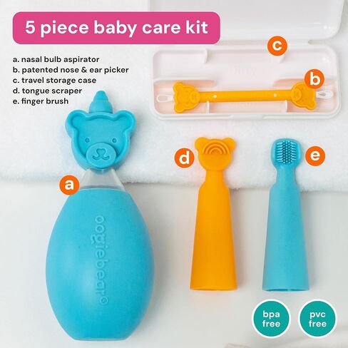 oogiebear Baby Care Starter Kit, 5-Piece All-in-One Set Includes Nasal Bulb Aspirator, Booger Picker w/ Case, Tongue Scraper & Finger Brush in Kuwait