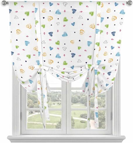 Pink Love Heart Tie Up Curtains for Kitchen Bedroom Living Room Windows, Cartoon Cute Modern Art Adjustable Tie-Up Shade Rod Pocket Curtain Valance Drape 1 Panel, 42"x54" in Kuwait