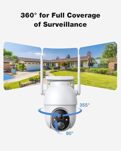 SEHMUA-4MP Solar Security Cameras Wireless Outdoor, No Subscription Required, 360° Full Panoramic View, Color Night Vision, 5G & 2.4G Compatible, Local Storage, Phone Control for Home Security System in Kuwait