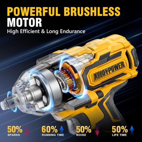 Cordless Impact Wrench, 900Ft-lbs (1200N.m) 1/2" Brushless Impact Gun, 20V High Torque Power Impact Driver, 2x4.0Ah Batteries,Brushless Motor 2400 RPM Variable Speeds for Family Car/Pickup Truck/Mower in Kuwait