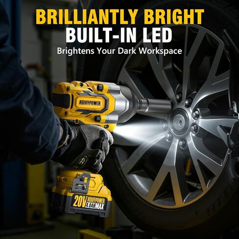 Cordless Impact Wrench, 900Ft-lbs (1200N.m) 1/2" Brushless Impact Gun, 20V High Torque Power Impact Driver, 2x4.0Ah Batteries,Brushless Motor 2400 RPM Variable Speeds for Family Car/Pickup Truck/Mower in Kuwait