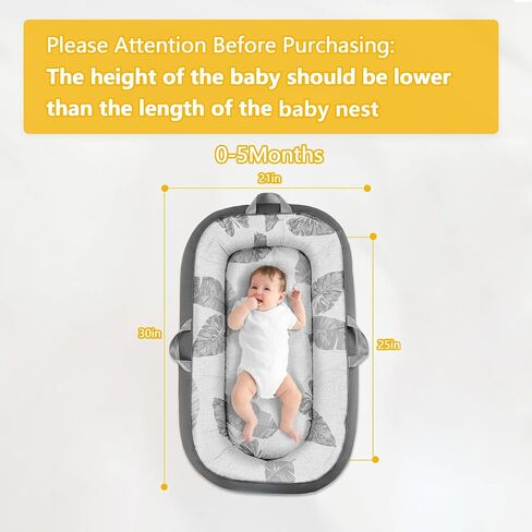 Portable Baby Nest for Travel,Breathable&Comfortable 100% Cotton Infant Support Cushion, Baby Nest 0-24 Months Machine-Washable Newborn Support Cushion Newborn Essentials | Infant Activity Center in Kuwait