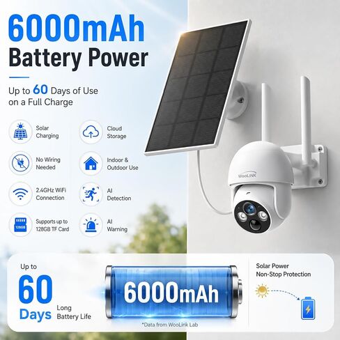 2K Solar Security Cameras Wireless Outdoor, 2.4Ghz WiFi Battery Camera, 355° View Pan/Tilt Solar Camera with 2-Way Audio, PIR Alarm, Color Night Vision, IP65 Waterproof, Cloud & SD Storage in Kuwait