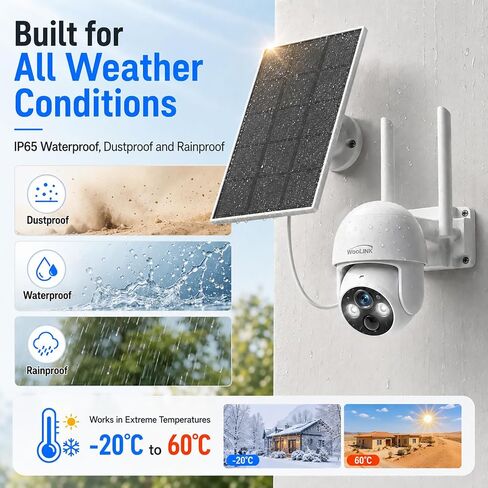 2K Solar Security Cameras Wireless Outdoor, 2.4Ghz WiFi Battery Camera, 355° View Pan/Tilt Solar Camera with 2-Way Audio, PIR Alarm, Color Night Vision, IP65 Waterproof, Cloud & SD Storage in Kuwait
