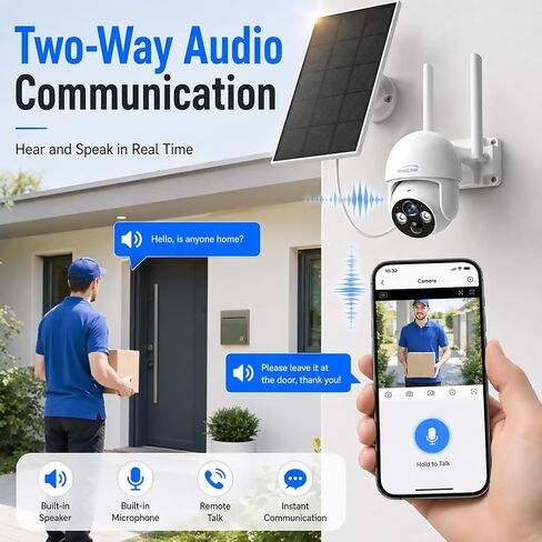 2K Solar Security Cameras Wireless Outdoor, 2.4Ghz WiFi Battery Camera, 355° View Pan/Tilt Solar Camera with 2-Way Audio, PIR Alarm, Color Night Vision, IP65 Waterproof, Cloud & SD Storage in Kuwait