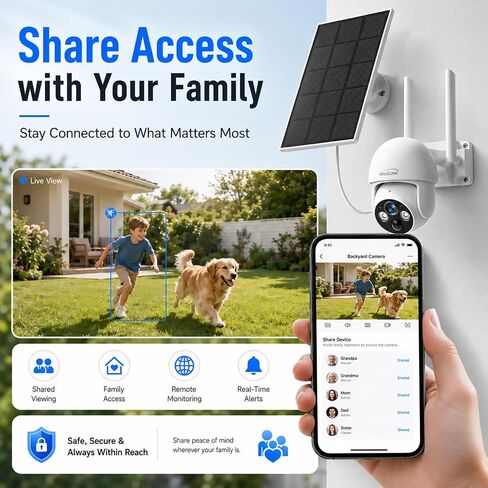 2K Solar Security Cameras Wireless Outdoor, 2.4Ghz WiFi Battery Camera, 355° View Pan/Tilt Solar Camera with 2-Way Audio, PIR Alarm, Color Night Vision, IP65 Waterproof, Cloud & SD Storage in Kuwait