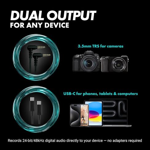 Movo VXR10-AI v2 Shotgun Microphone with AI Noise Cancellation - Camera Microphone for DSLR, Smartphone & Computer - Supercardioid On-Camera Mic with 3.5mm & USB-C Cables - Latest Version in Kuwait