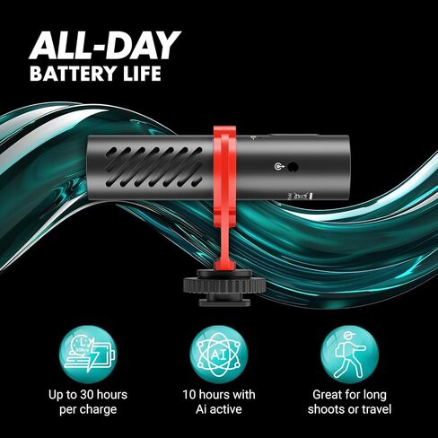 Movo VXR10-AI v2 Shotgun Microphone with AI Noise Cancellation - Camera Microphone for DSLR, Smartphone & Computer - Supercardioid On-Camera Mic with 3.5mm & USB-C Cables - Latest Version in Kuwait