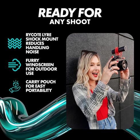Movo VXR10-AI v2 Shotgun Microphone with AI Noise Cancellation - Camera Microphone for DSLR, Smartphone & Computer - Supercardioid On-Camera Mic with 3.5mm & USB-C Cables - Latest Version in Kuwait