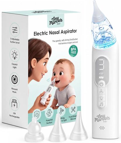 Nasal Aspirator for Baby, Nose Sucker with 3 Suction Level, Music Light | 3 suction modes, 3 BPA-free silicone tips, low 35dB noise, lights and lullabies, detachable design, USB charging in Kuwait