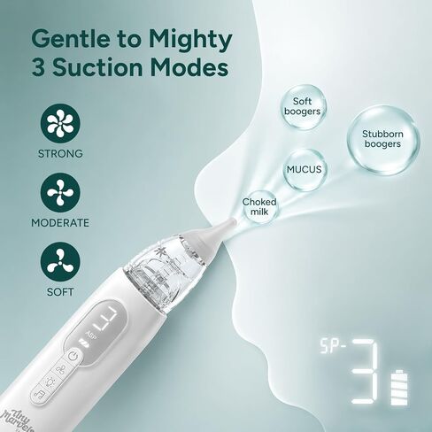 Nasal Aspirator for Baby, Nose Sucker with 3 Suction Level, Music Light | 3 suction modes, 3 BPA-free silicone tips, low 35dB noise, lights and lullabies, detachable design, USB charging in Kuwait